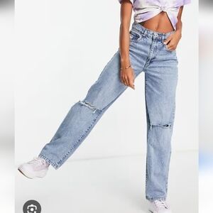 Cotton On Long Straight Leg Distressed Sz 10 Light Wash